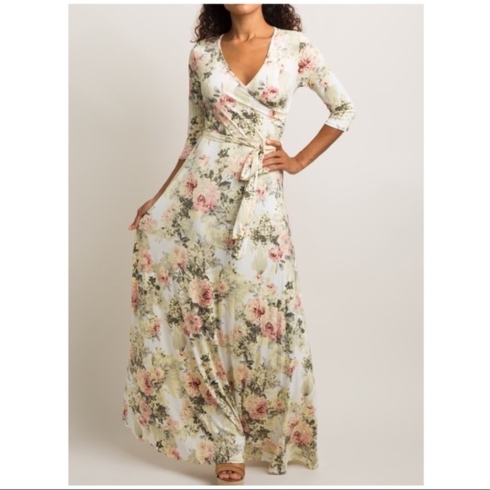Pinkblush Cream and Pink Wrap Maxi Dress